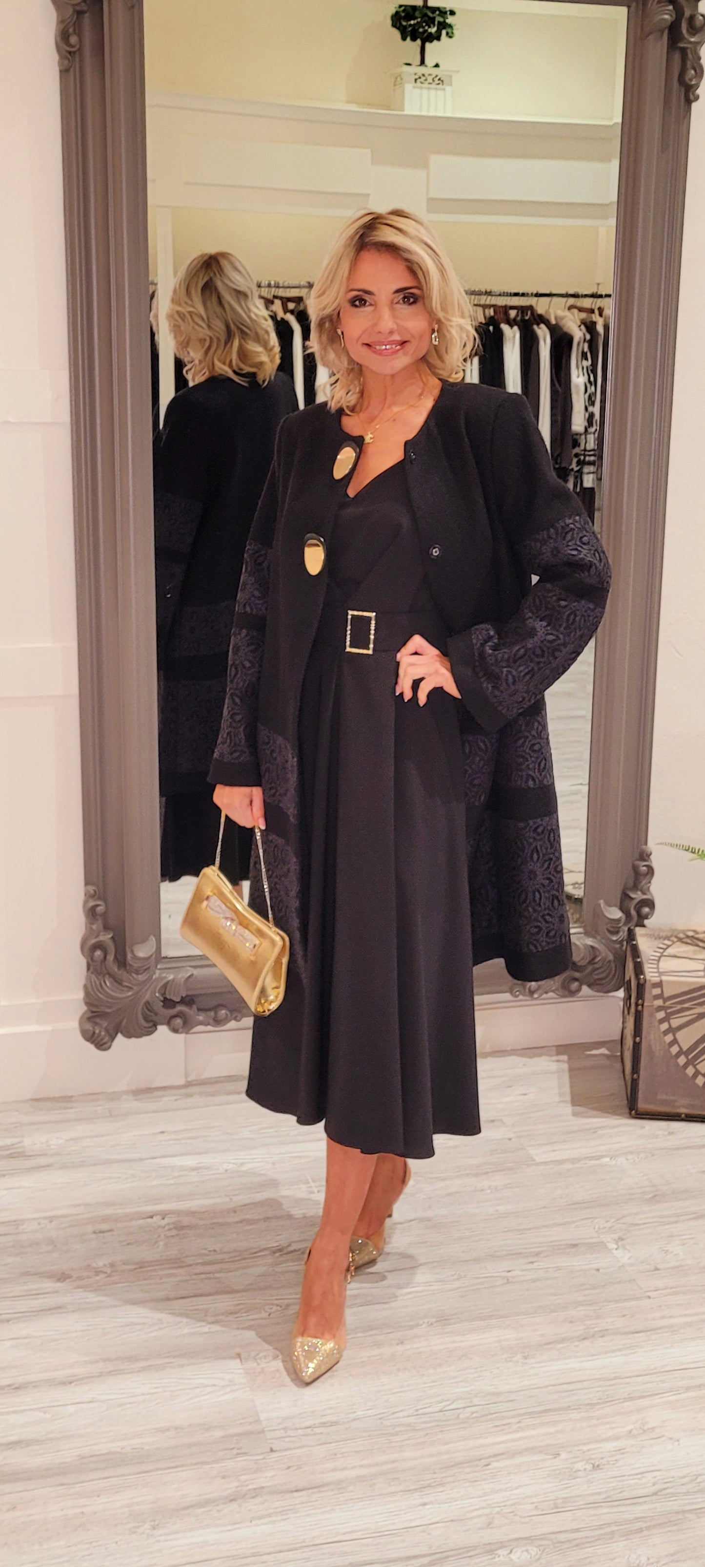 Black Coat With Lace Detail