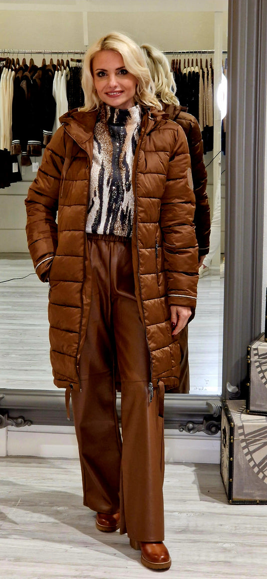 Whisky Quilted Coat With Patch