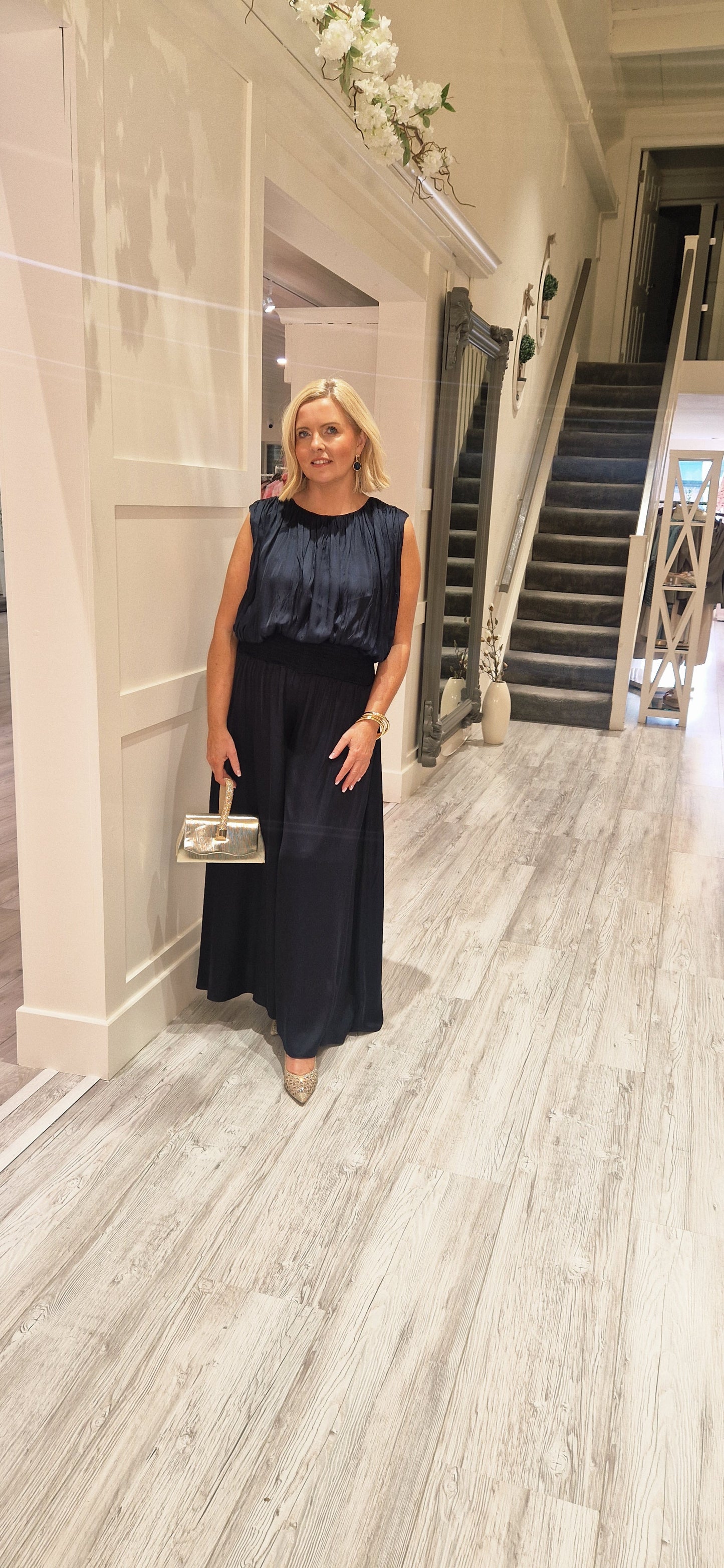 Any Moment Now Navy Blue Aurora Wide Leg Trousers
