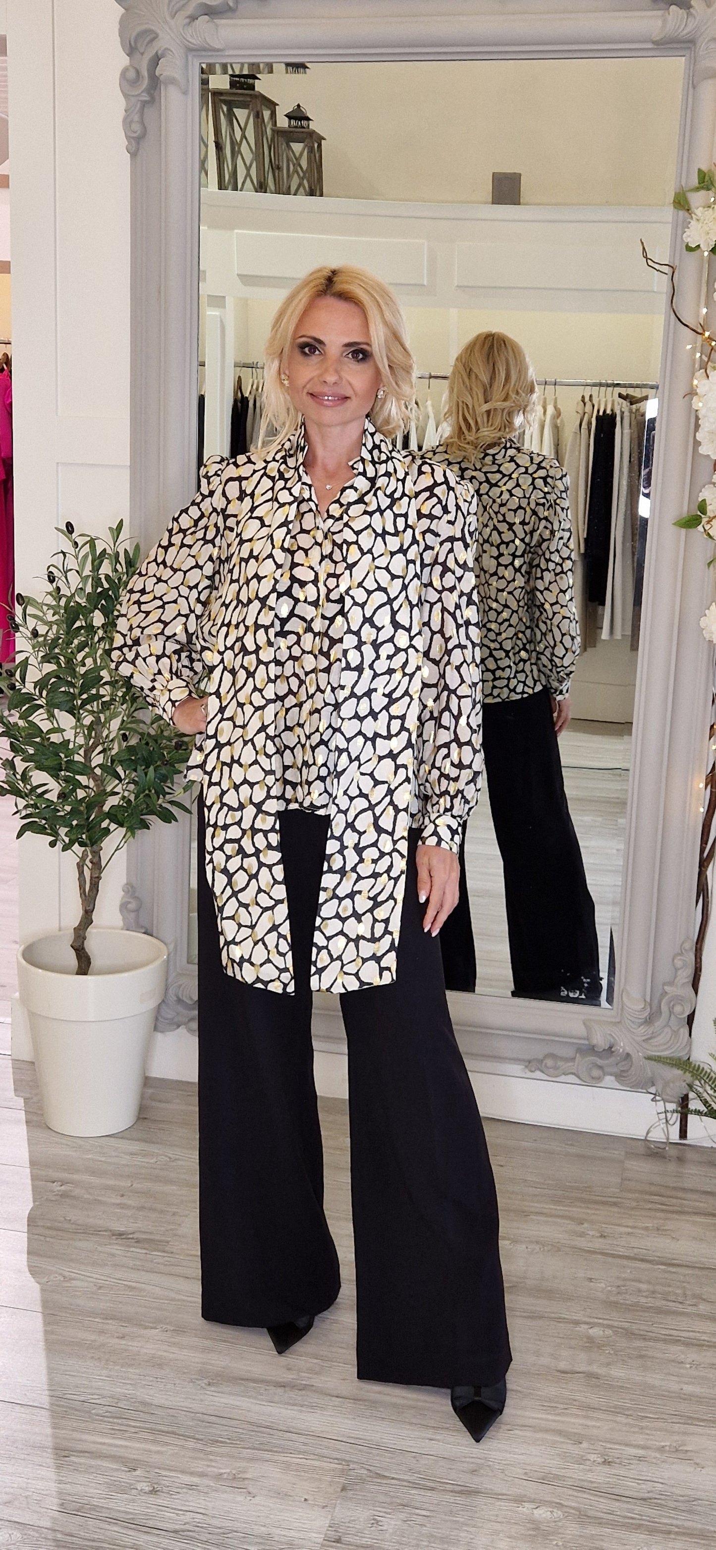 Cream & Black Gold fleck Blouse