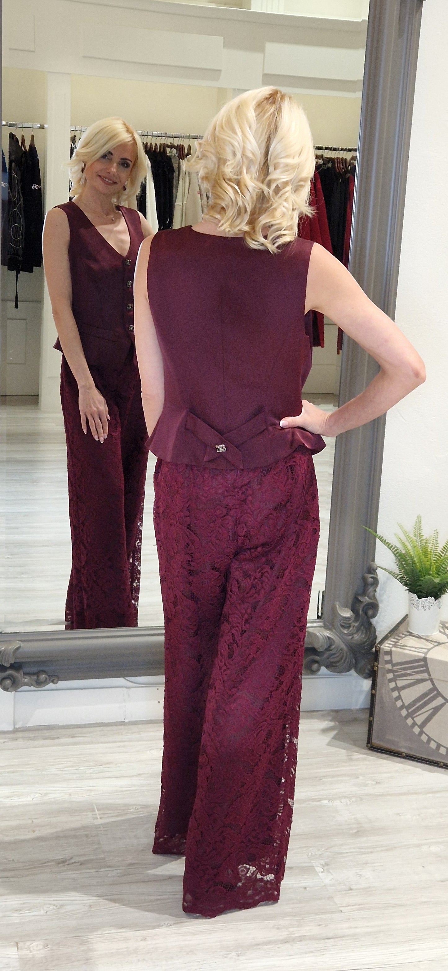 Burgundy Lace Trousers