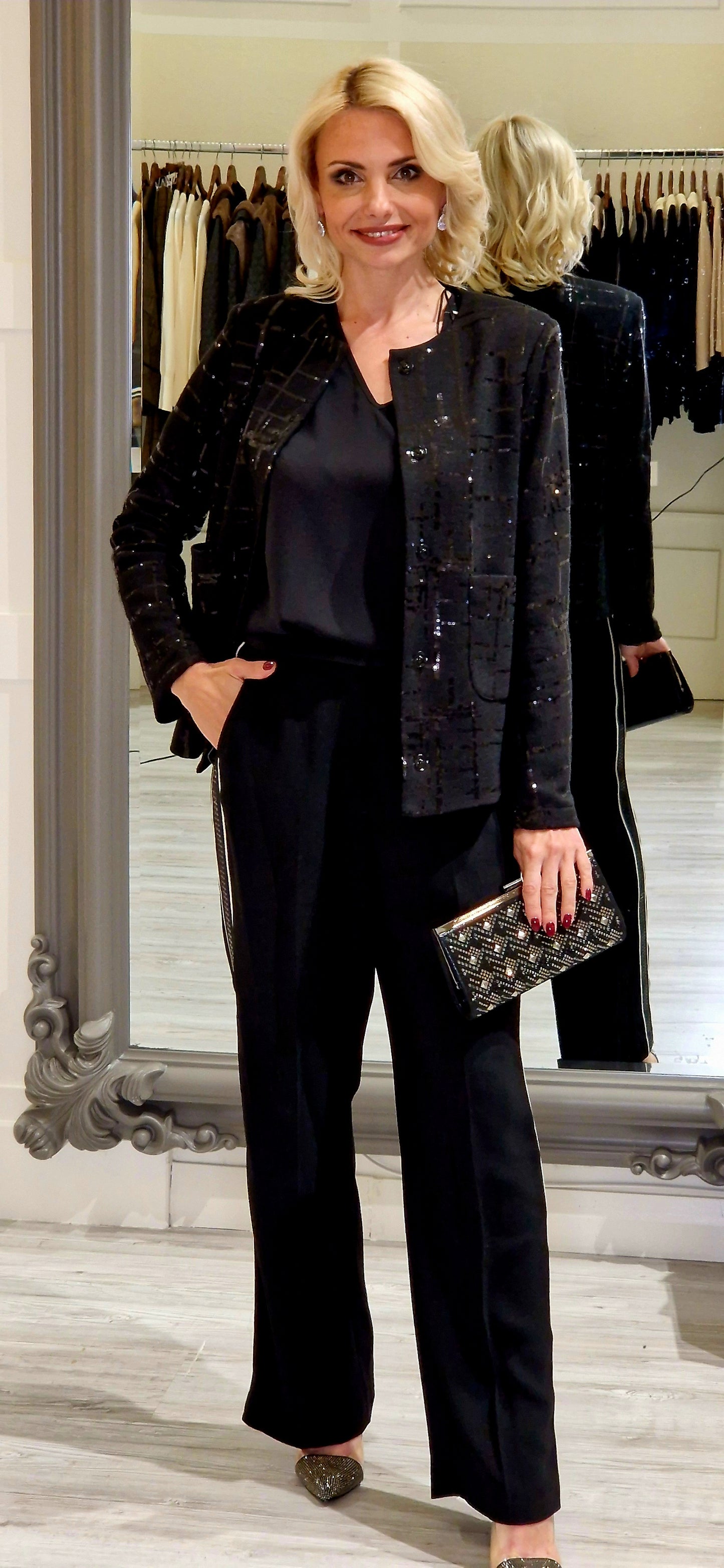 Black Embellished Trim Blouse