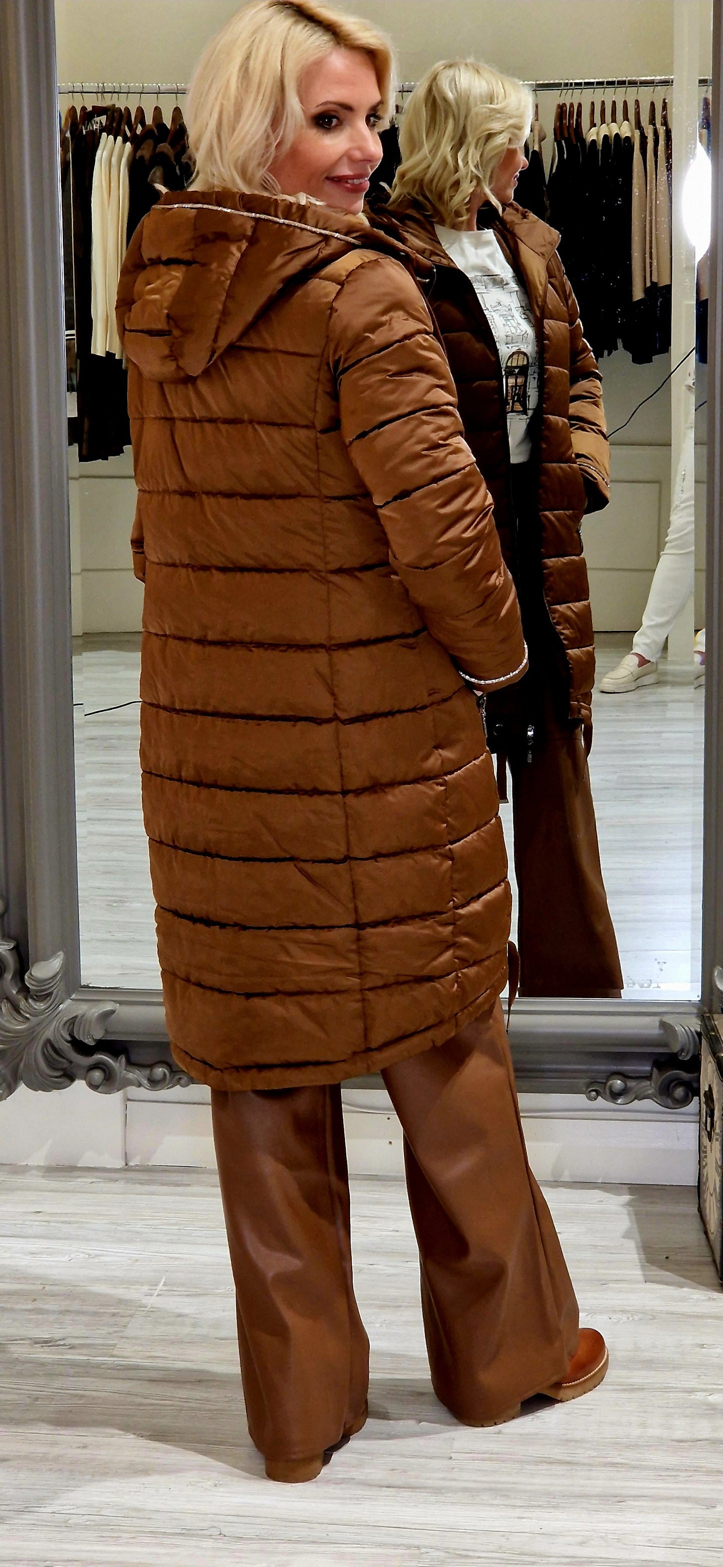 Whisky Quilted Coat With Patch