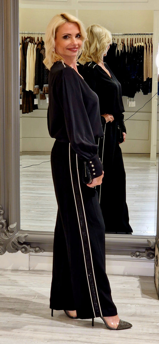 Black Embellished Trim Trouser