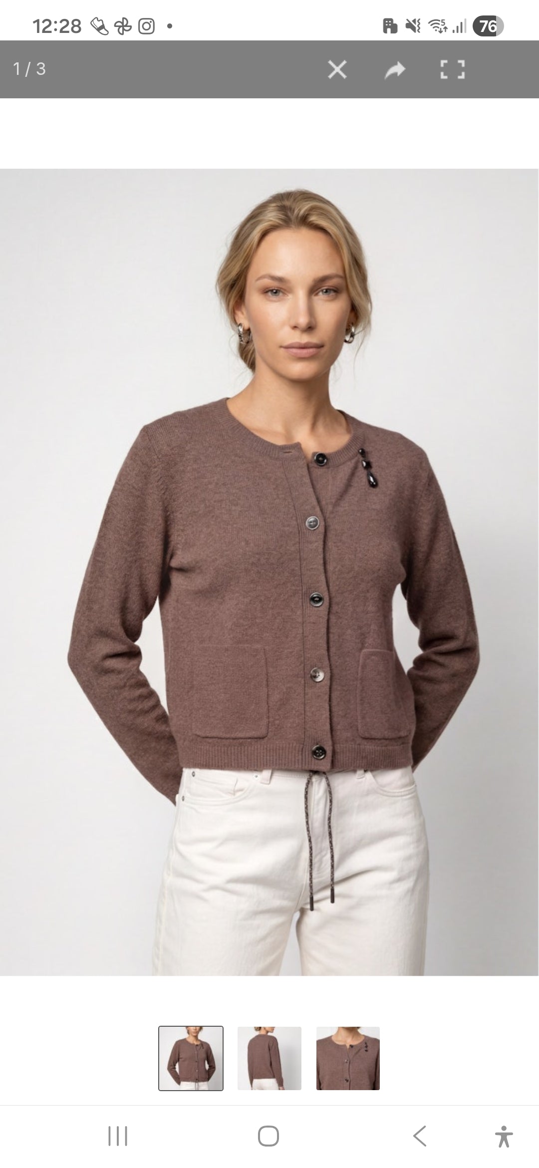 Wool Taupe Crystal Knit Cardigan
