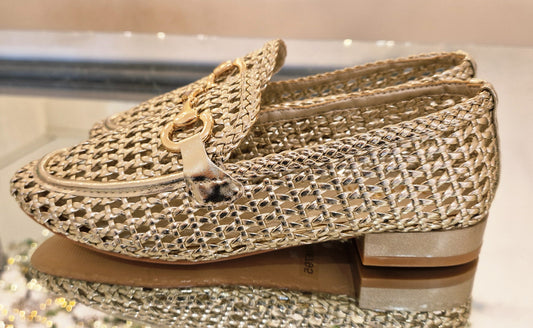Gold Straw Flat Shoes