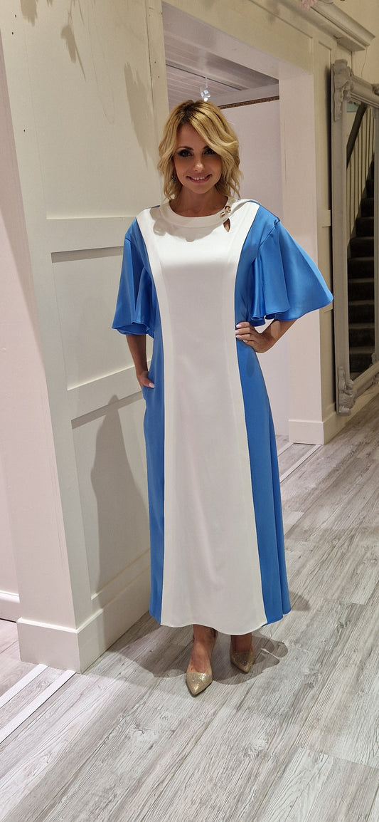 Blue And Cream Midi Dress