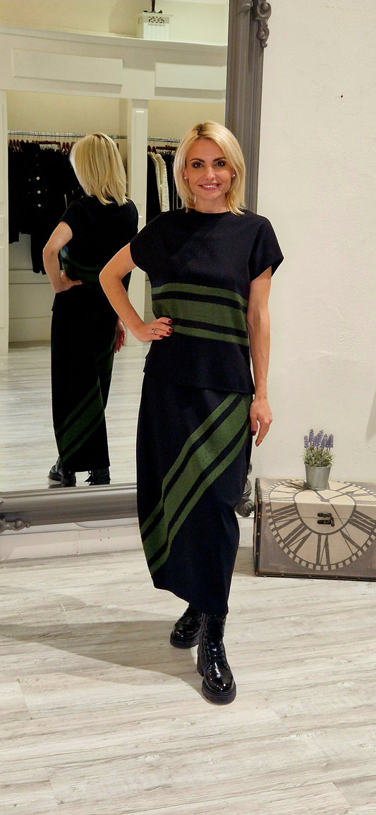 Black & Green Stripe Top