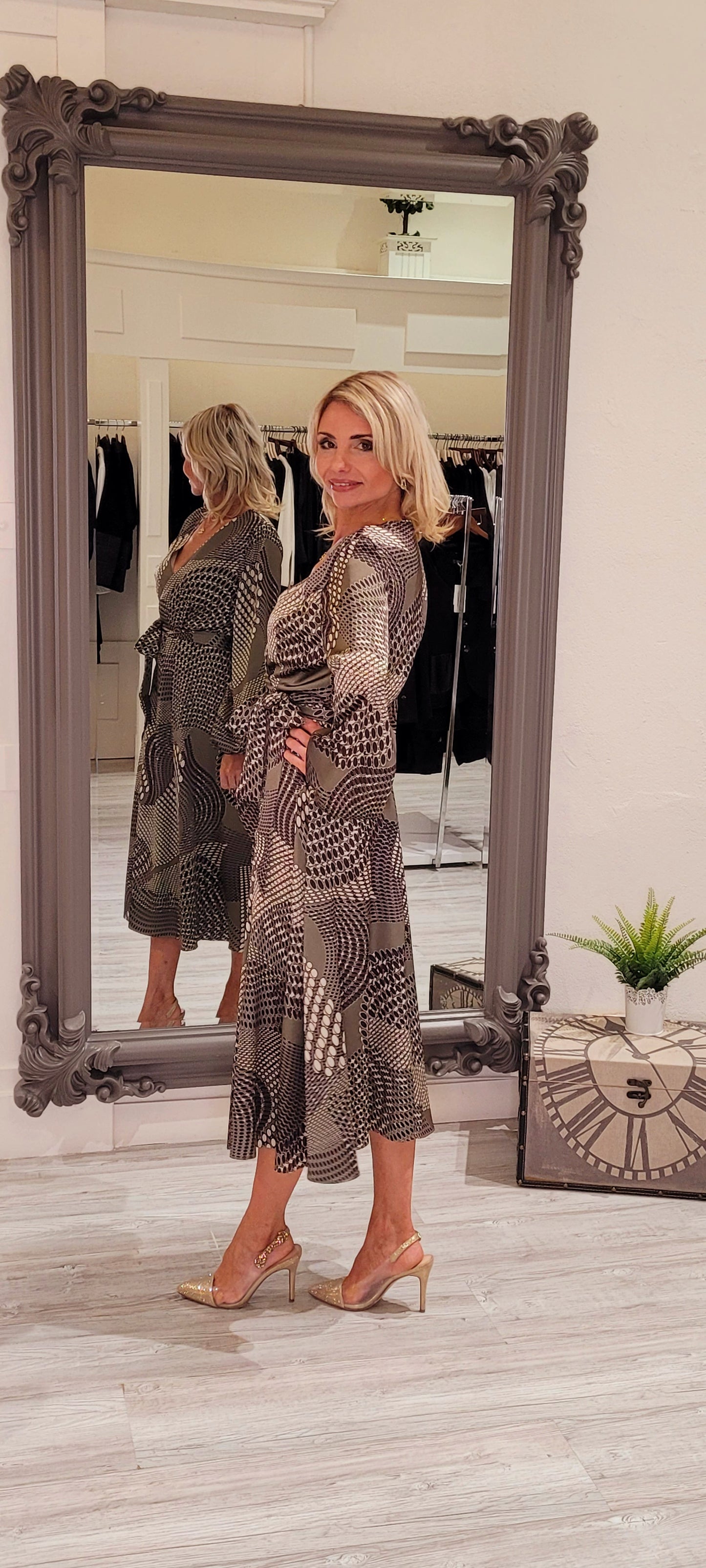 Green And Cream Pattern Dress