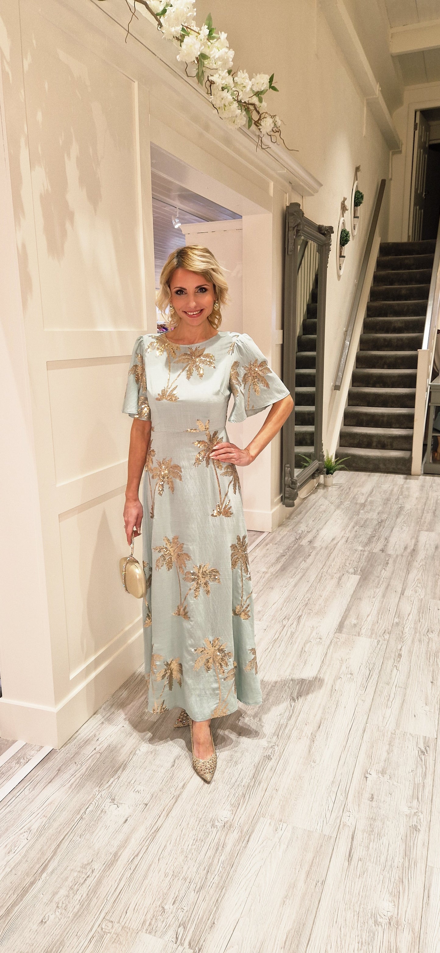 Rene Blue Gold Palm Dress