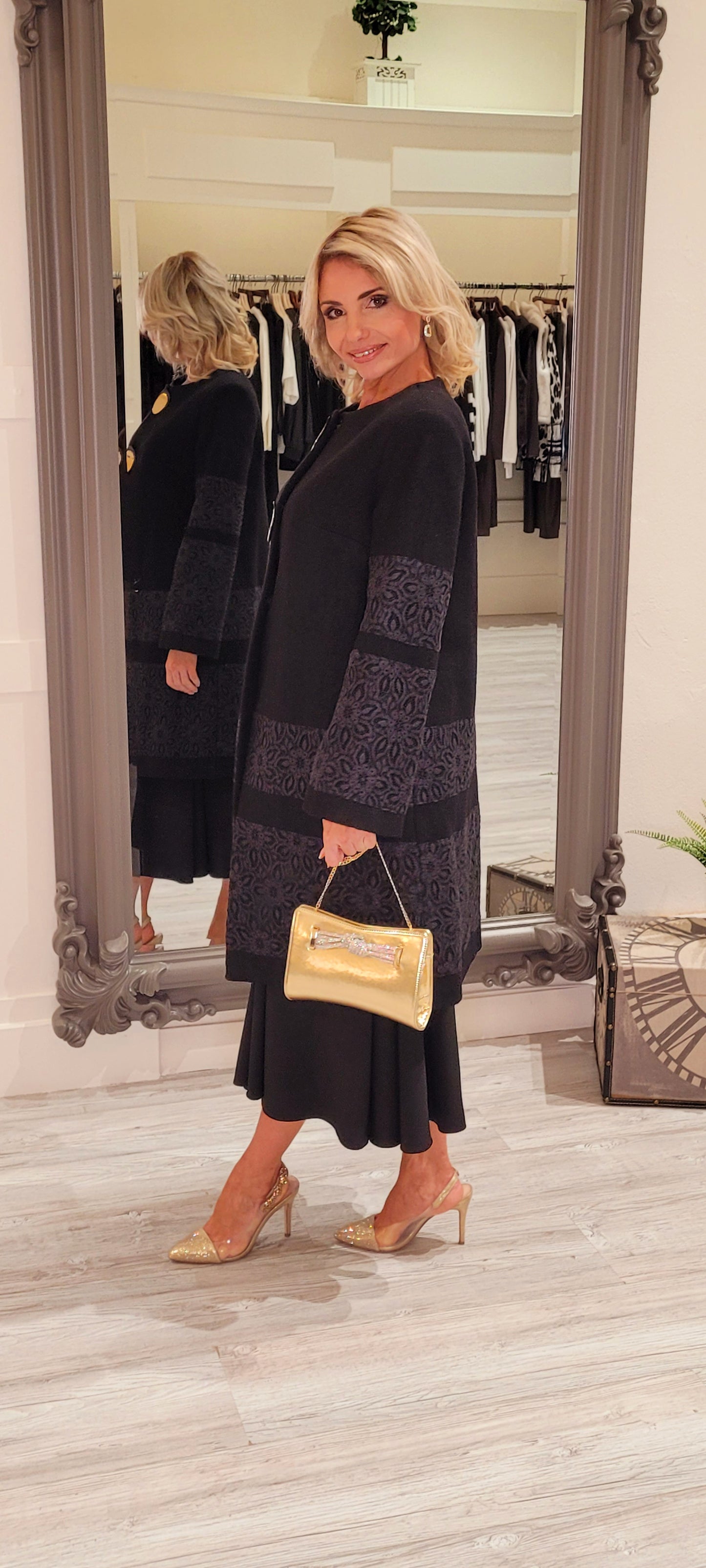 Black Coat With Lace Detail