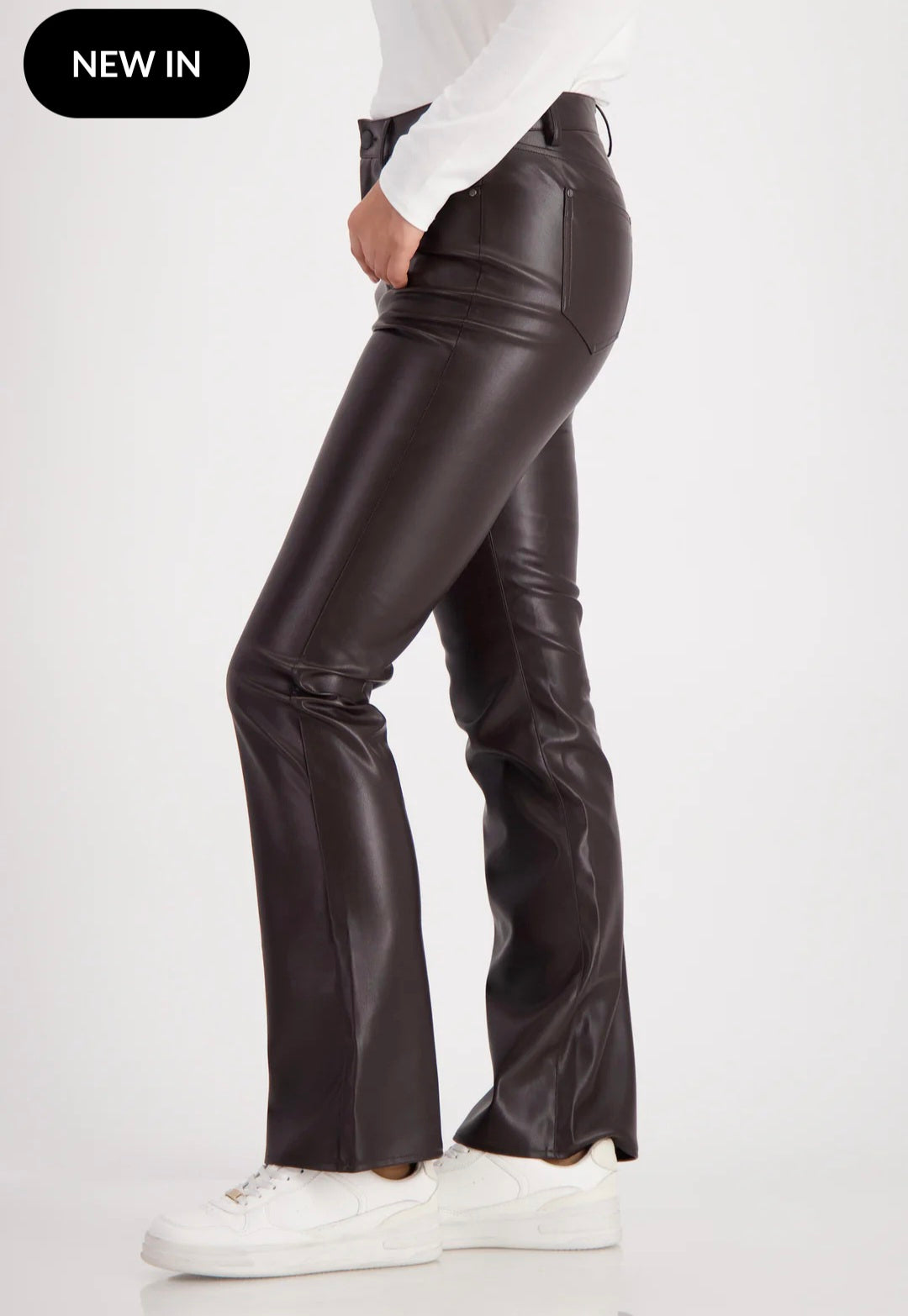 Brown Leather-look bootcut trousers