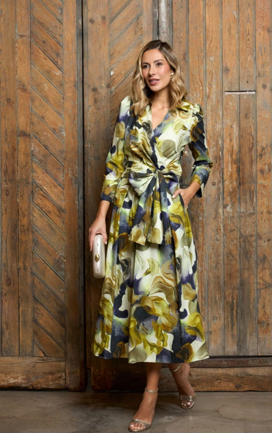 Arcelia Purple And Mustard Chiffon Dress