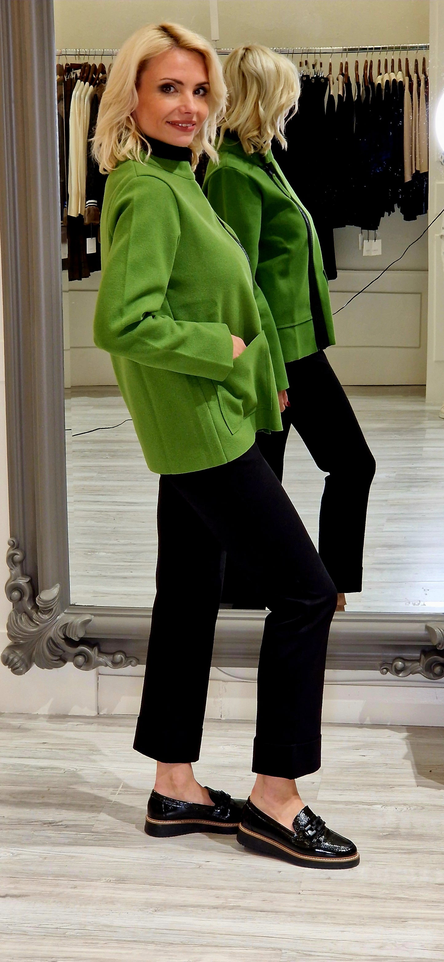 Green And Black Side Zip Jacket