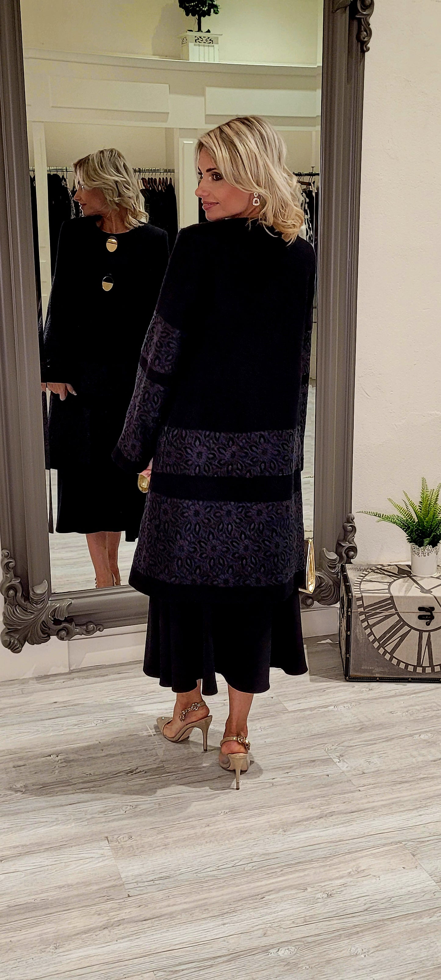 Black Coat With Lace Detail
