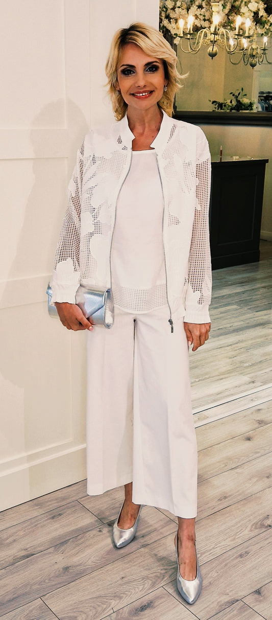White Bomber Jacket With Lace