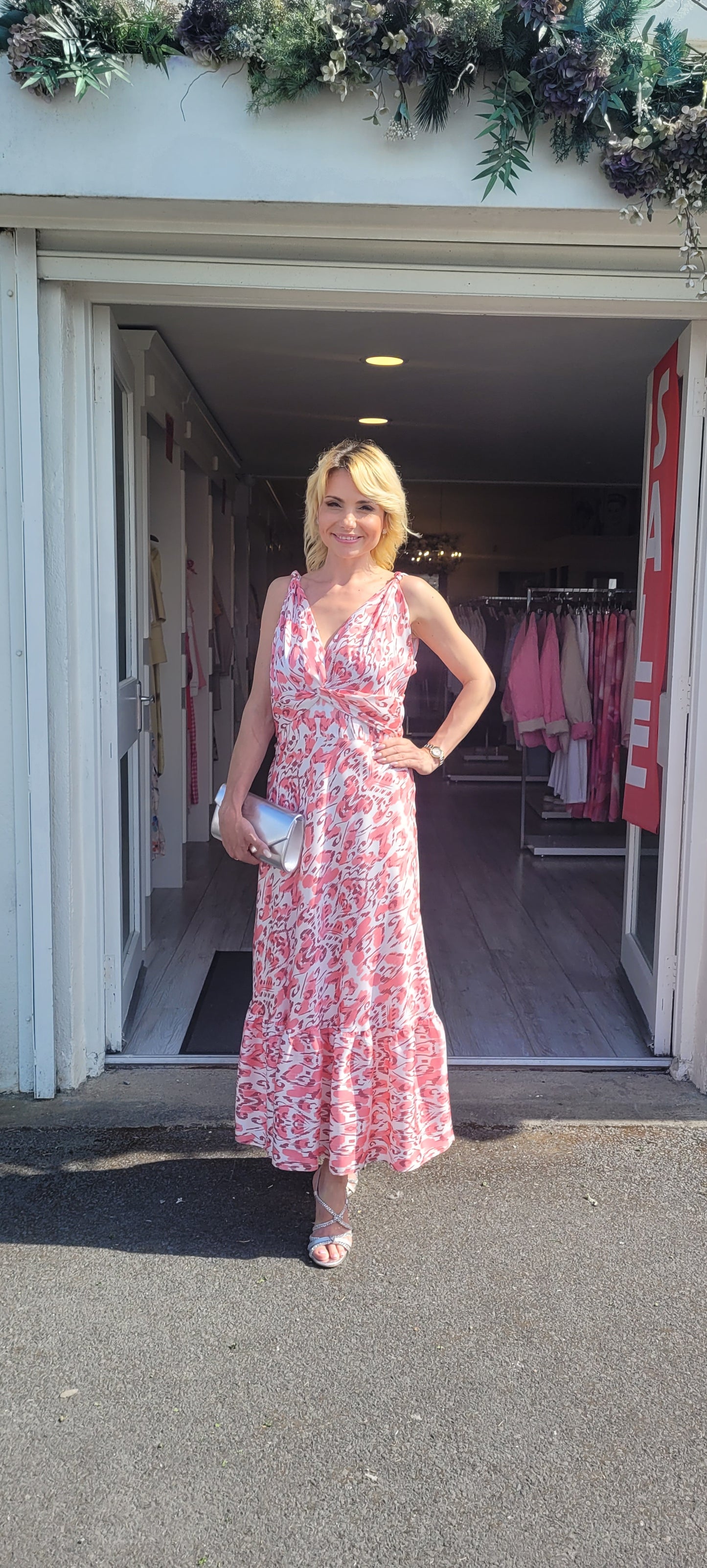 Pink And Cream Midi Dress