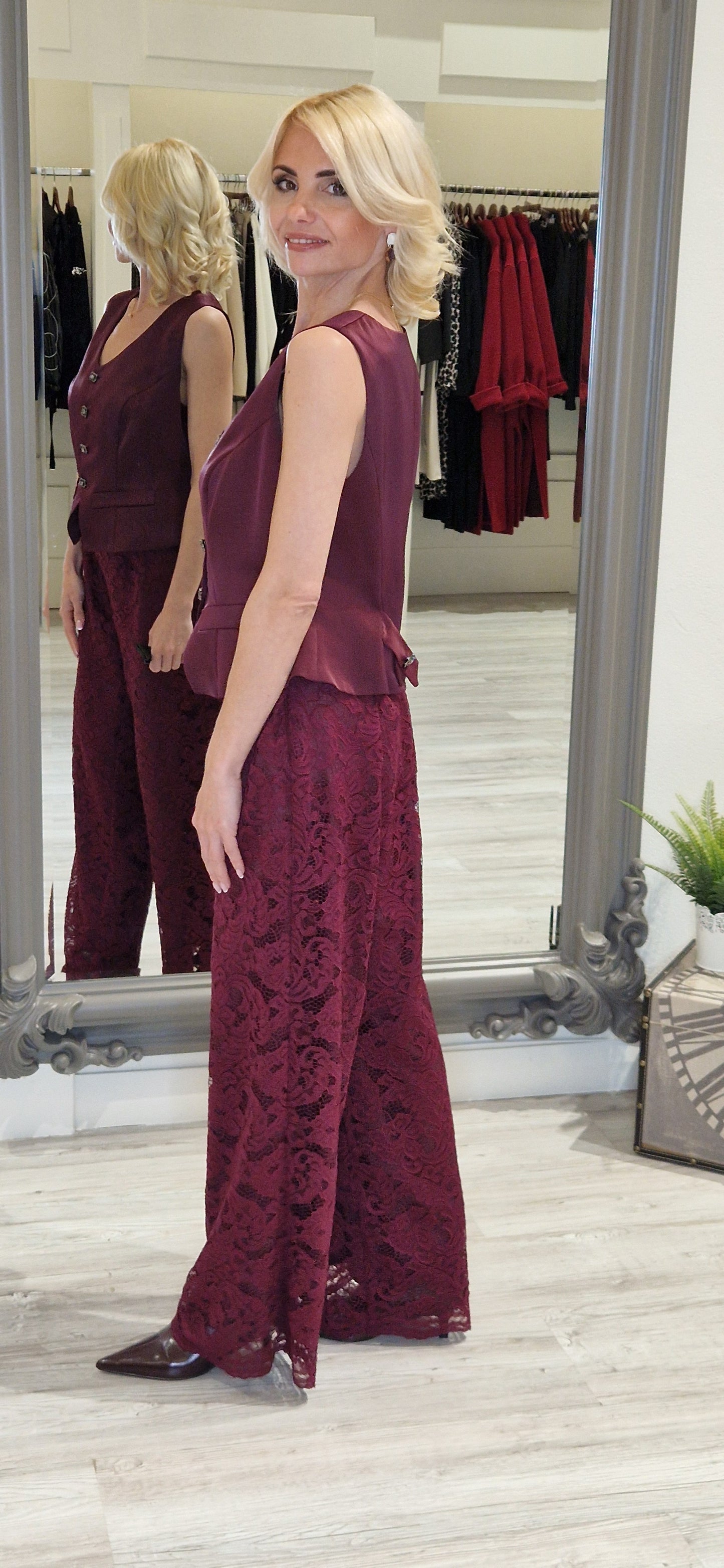 Burgundy Lace Trousers