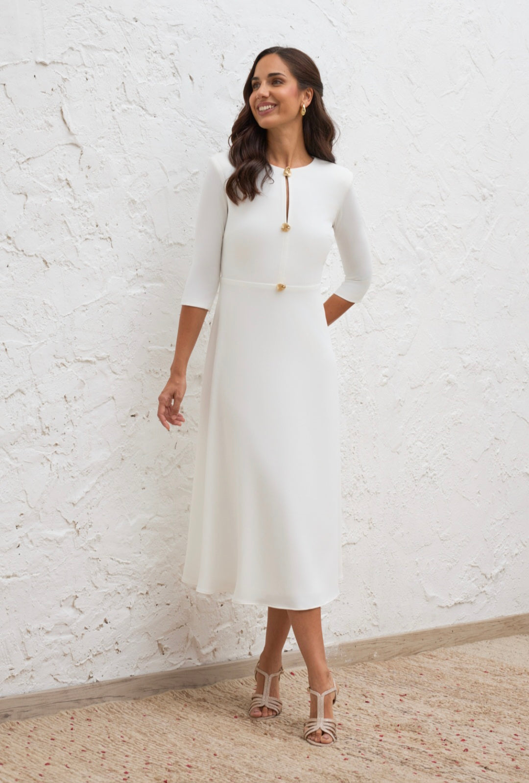 White Dress With Beautiful Gold Buttons