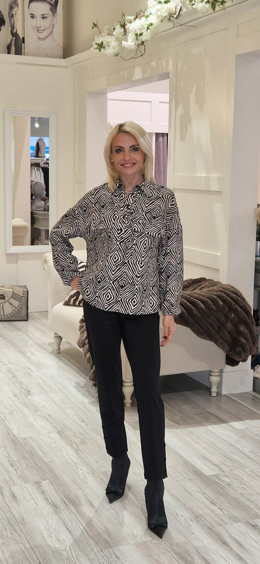 Black & Beige Contentric Diamond Shirt