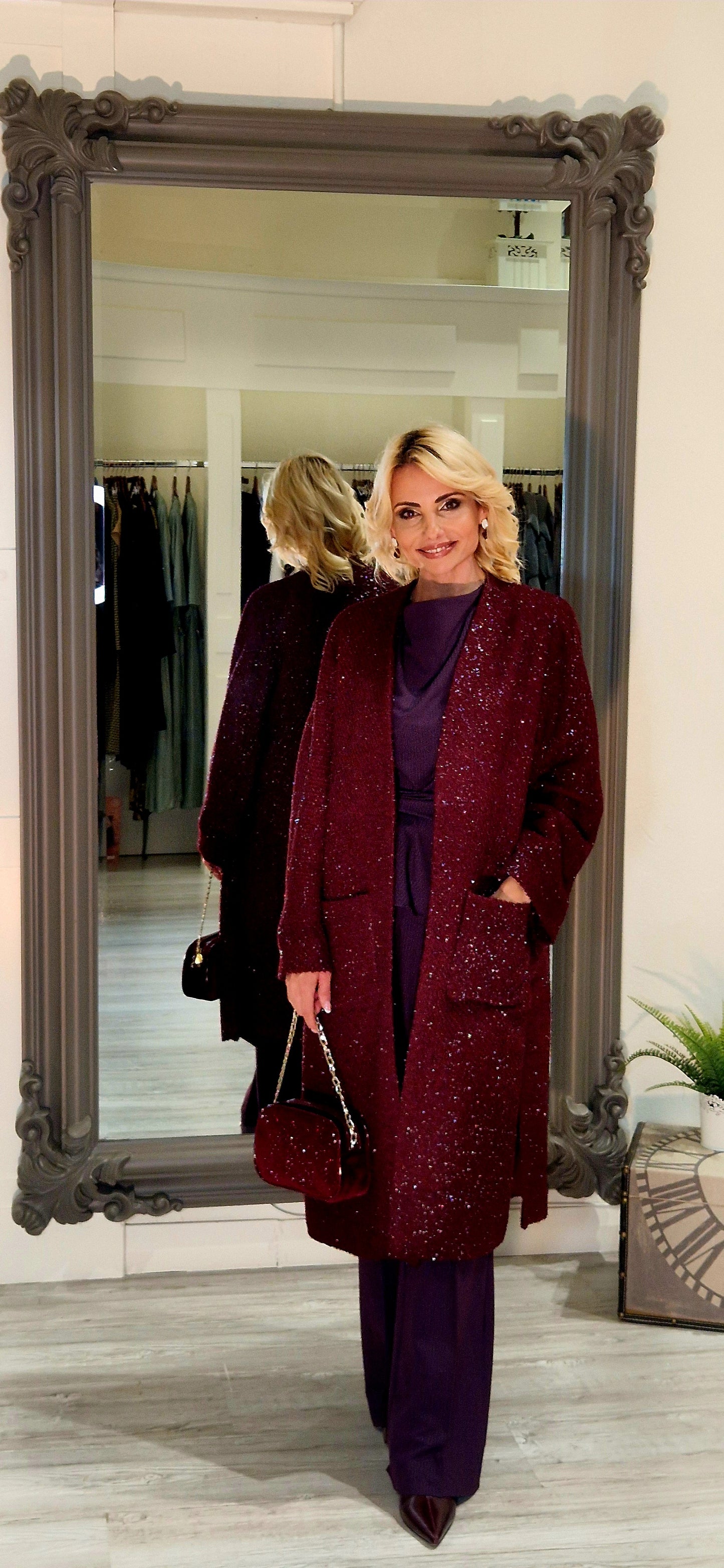 Burgundy Shimmer Coat With Lurex
