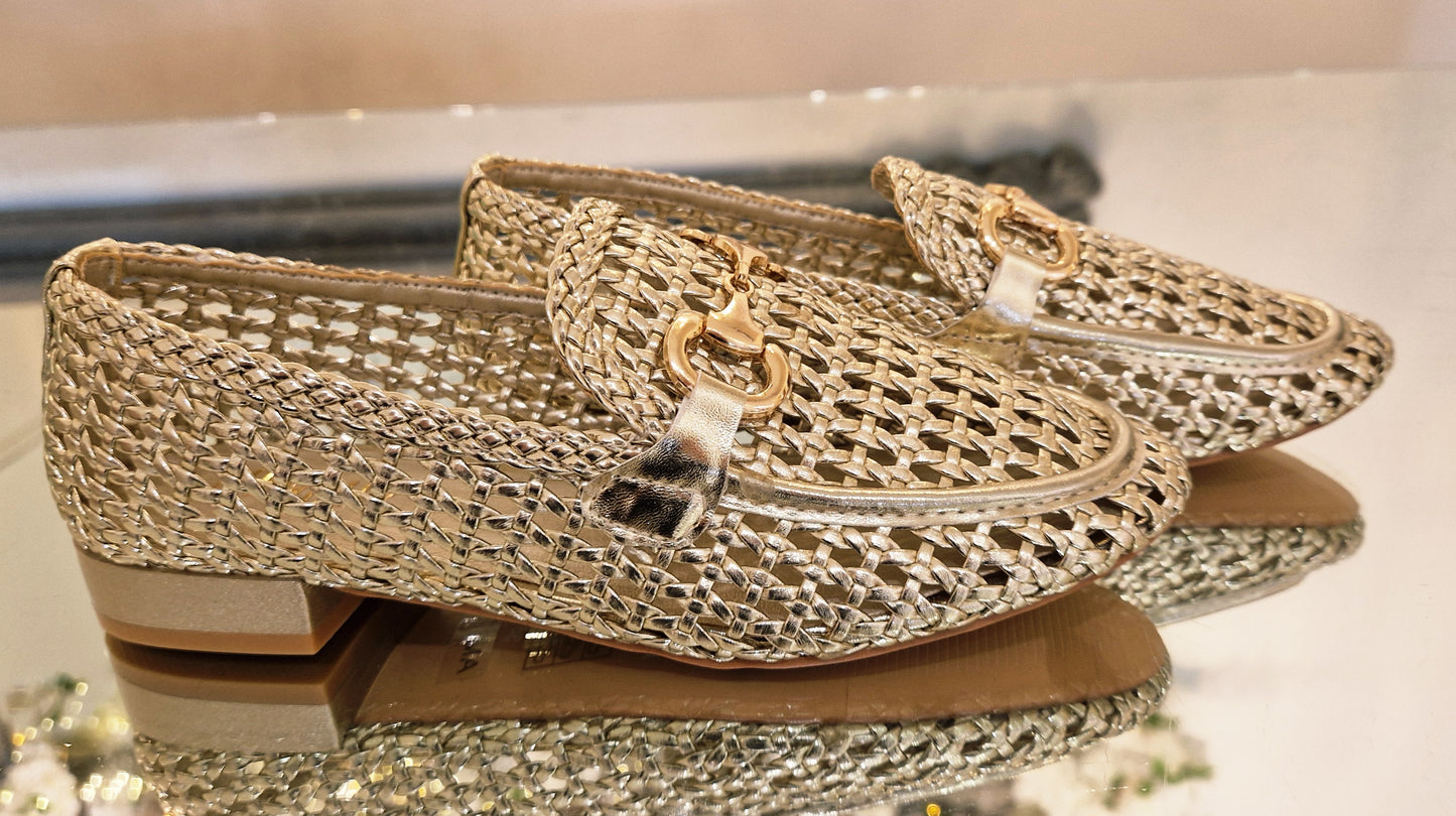 Gold Straw Flat Shoes