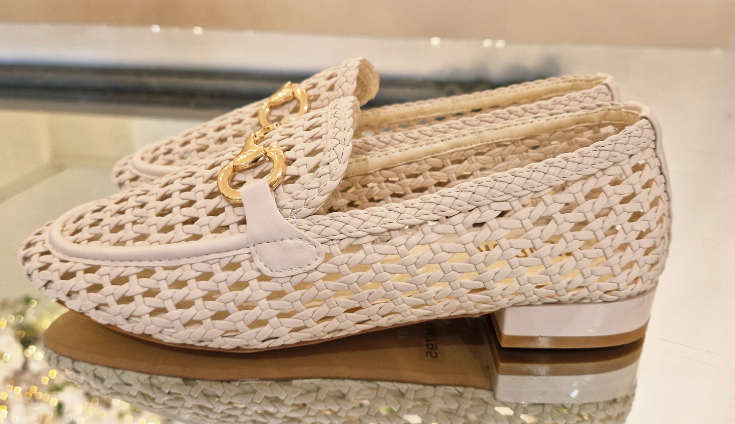 Cream Straw Flat Shoes