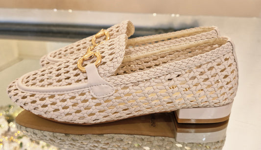 Cream Straw Flat Shoes