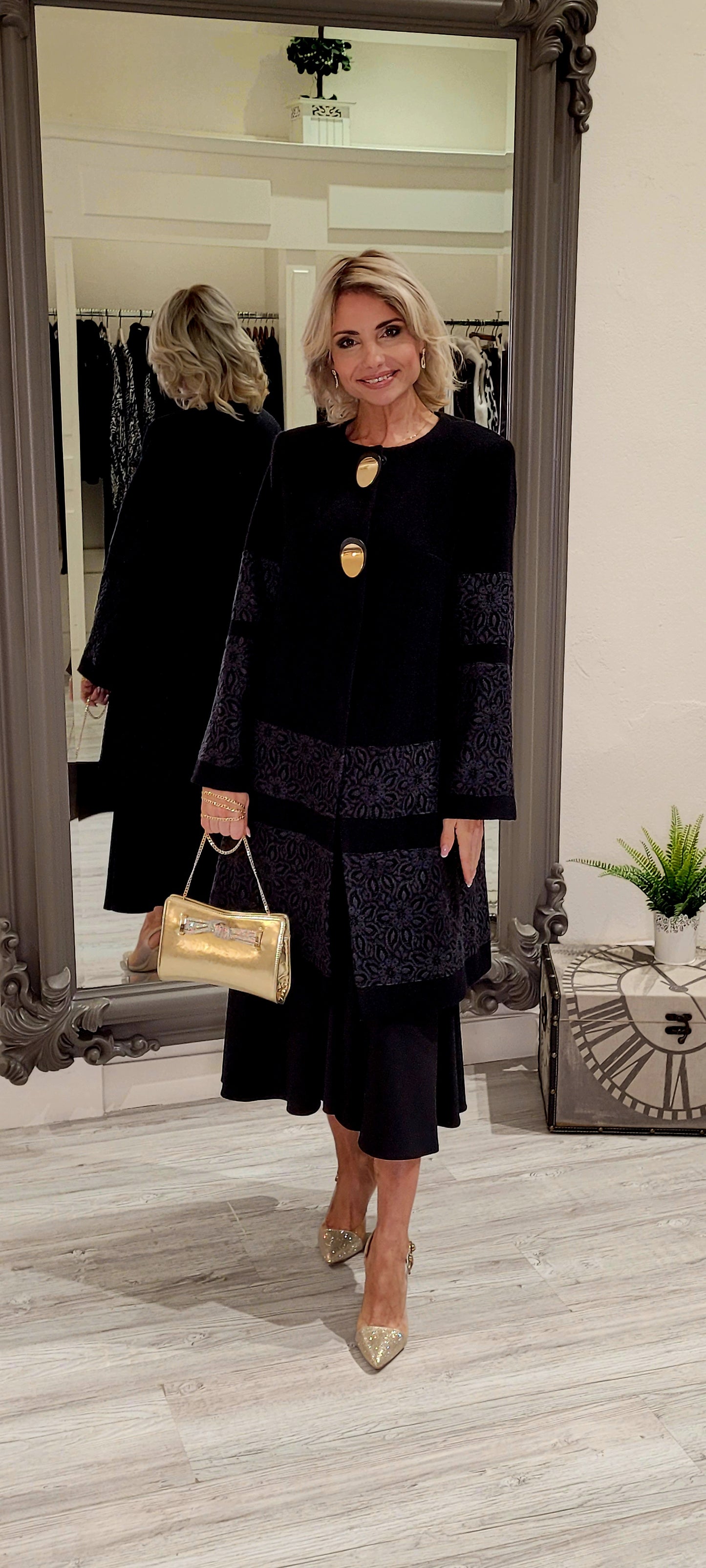 Black Coat With Lace Detail