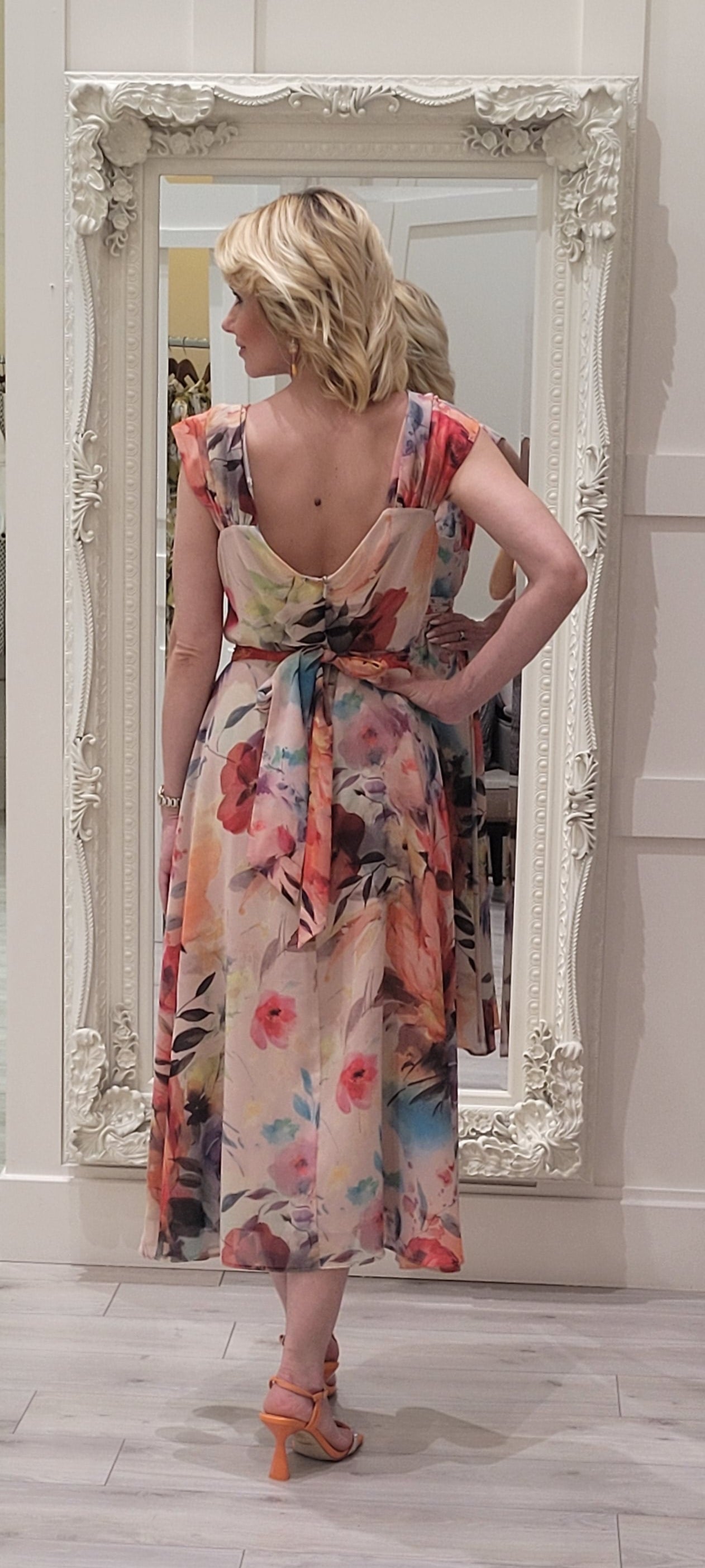 Orange Multicolour Flower Dress