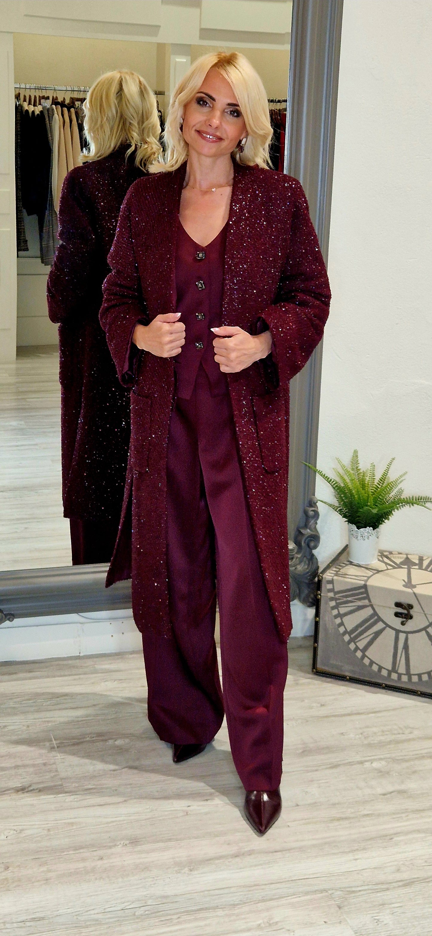 Burgundy Satin Look Waistcoat