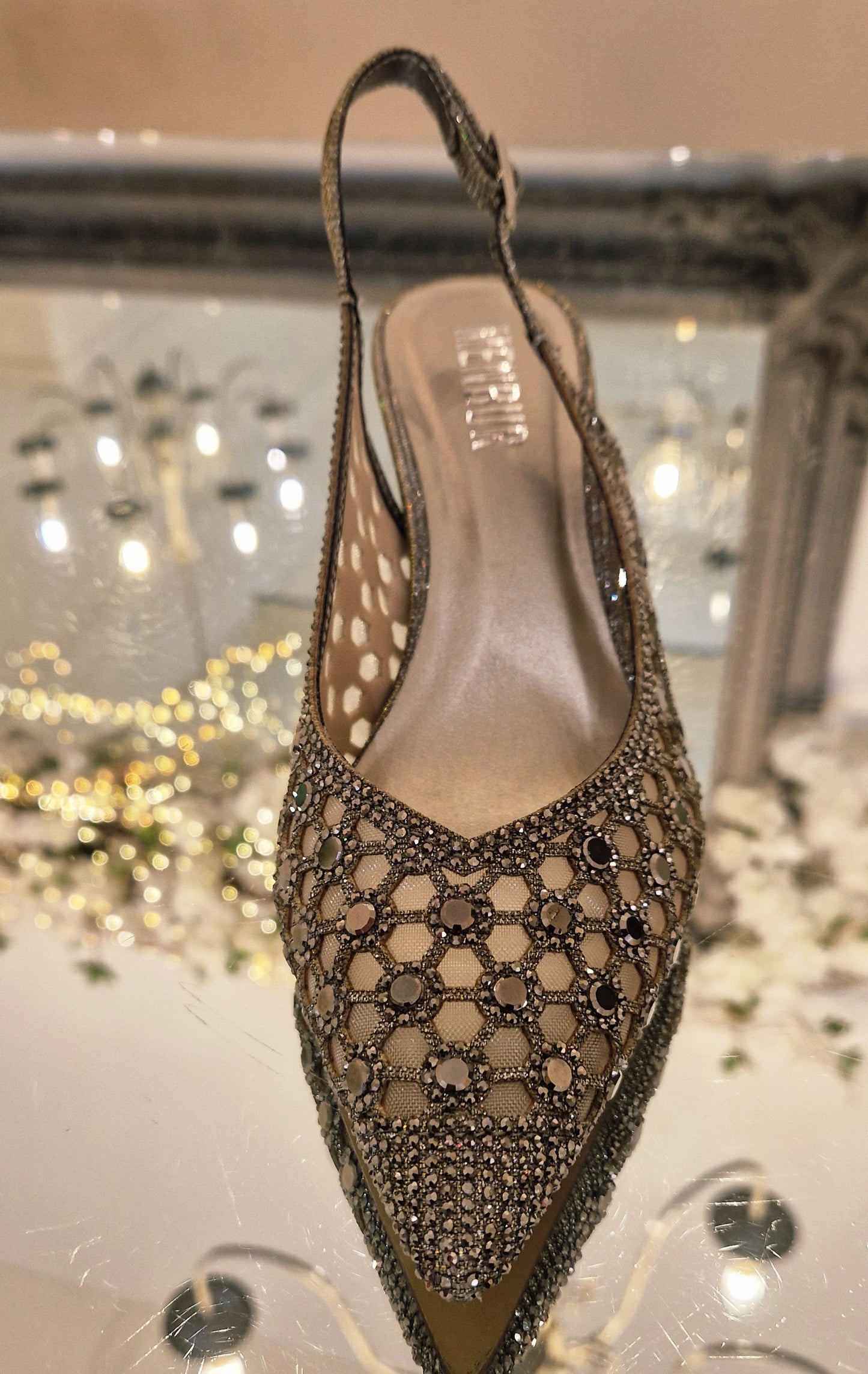Silver Sling Back Kitten Heel Shoes