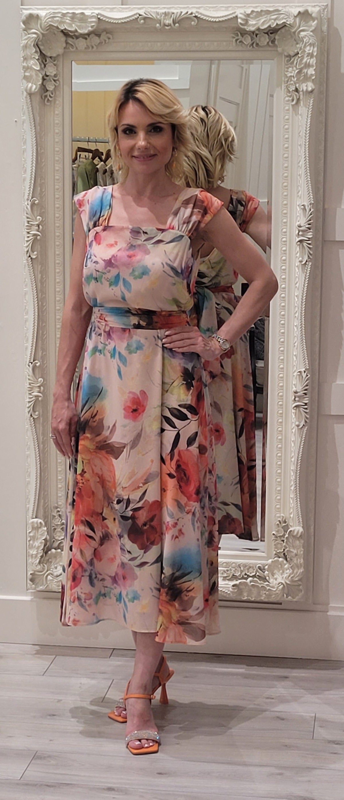 Orange Multicolour Flower Dress