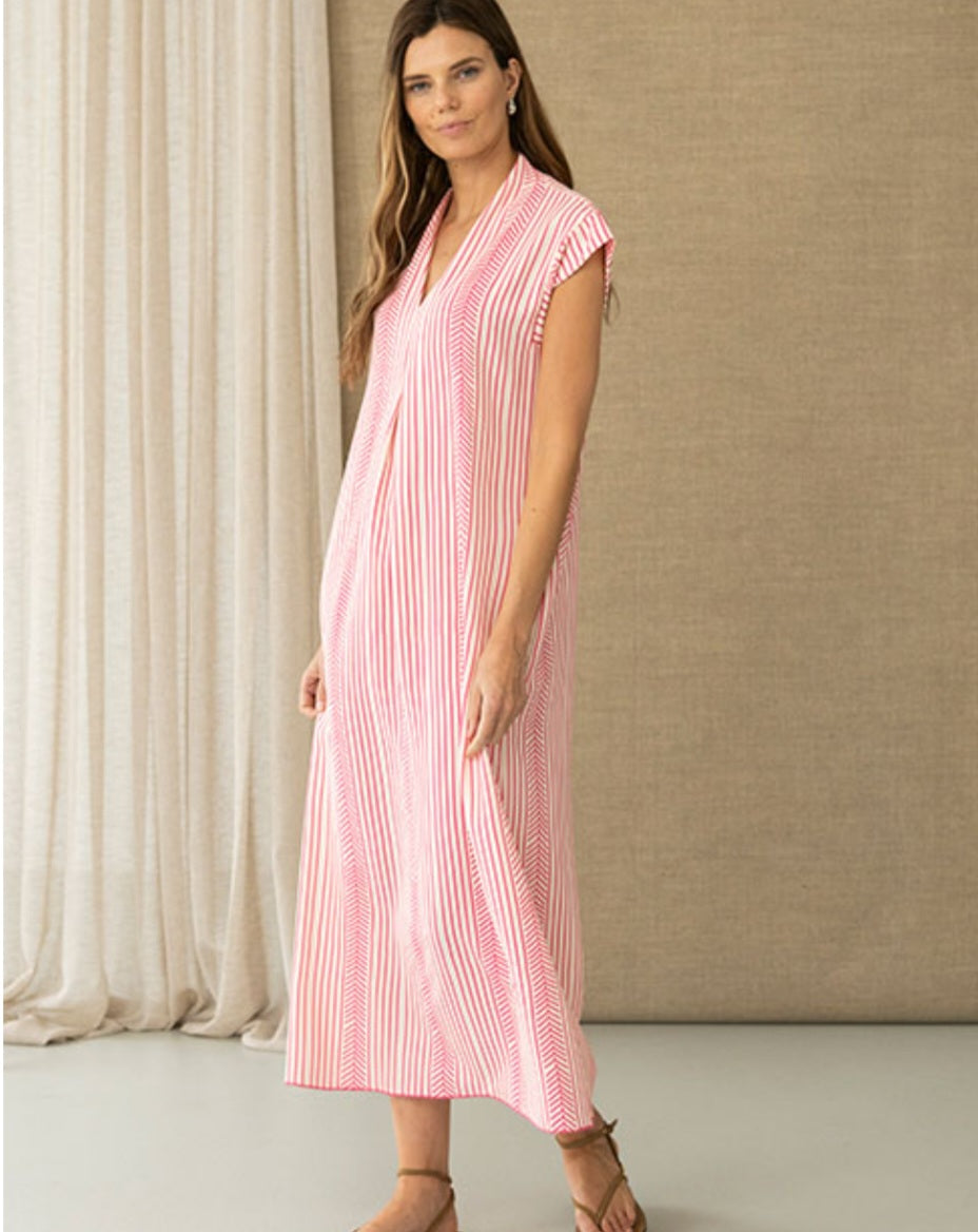Strawberry Stripe V-Neck  Dress