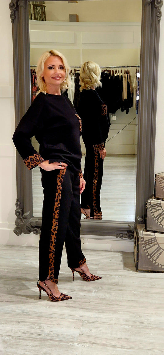 Black Leopard Seam Trousers