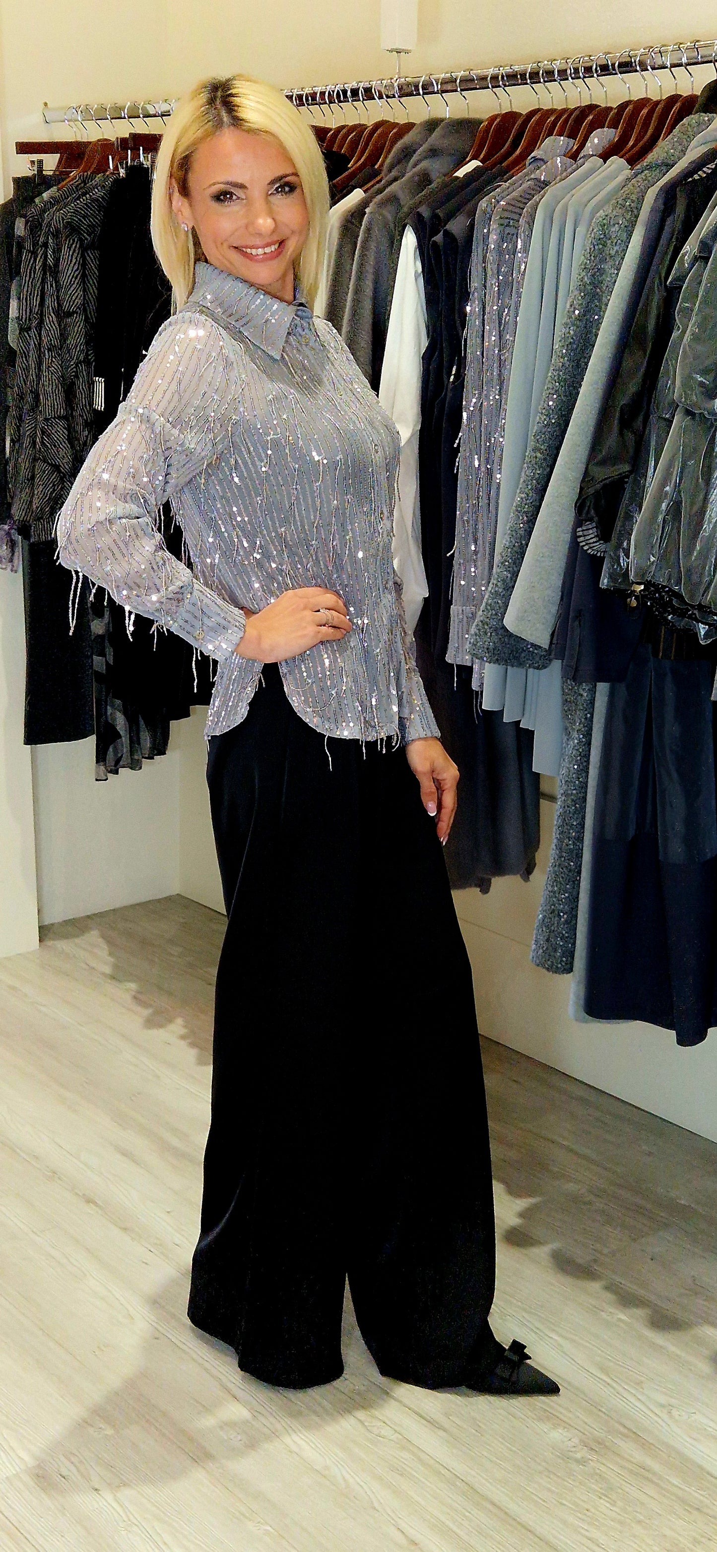 Black Satin Palazzo Trousers