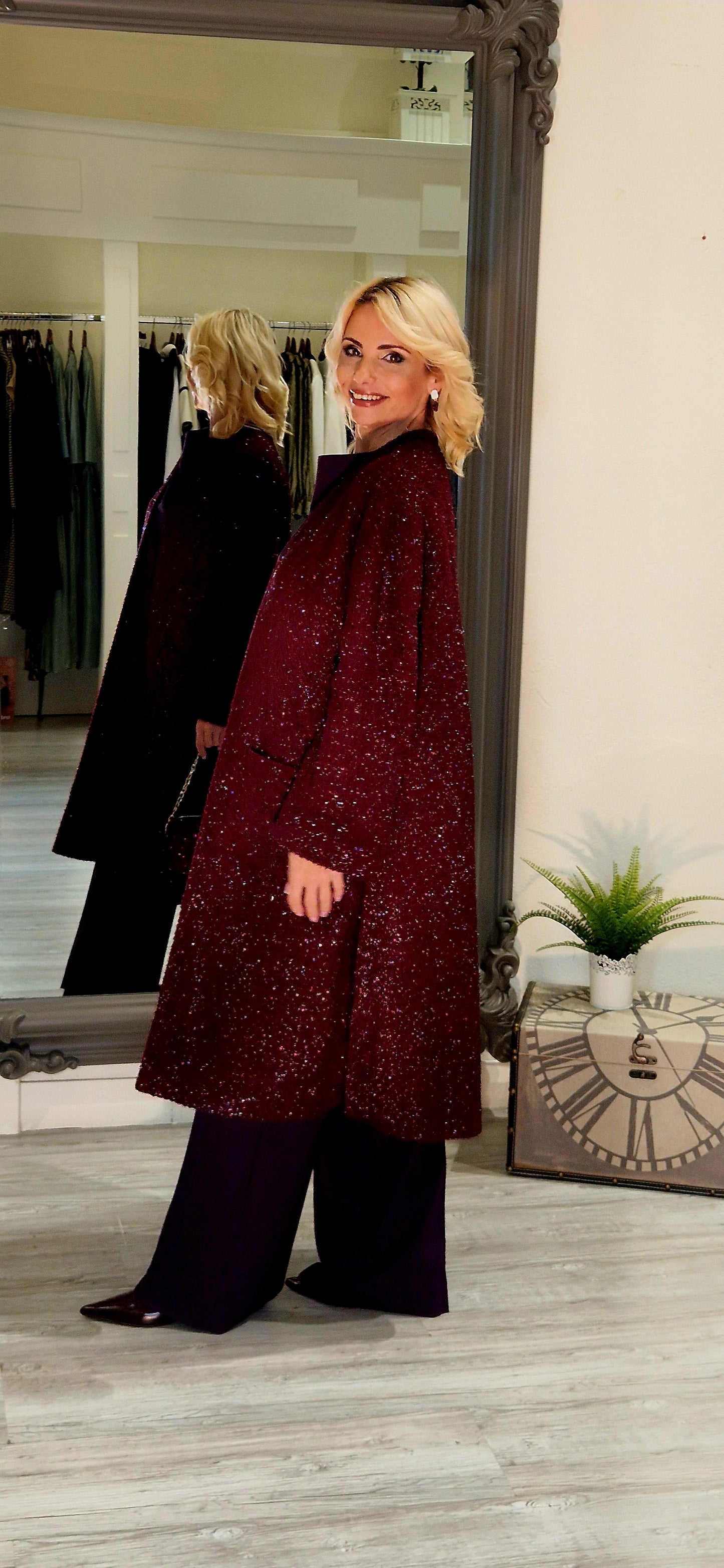 Burgundy Shimmer Coat With Lurex