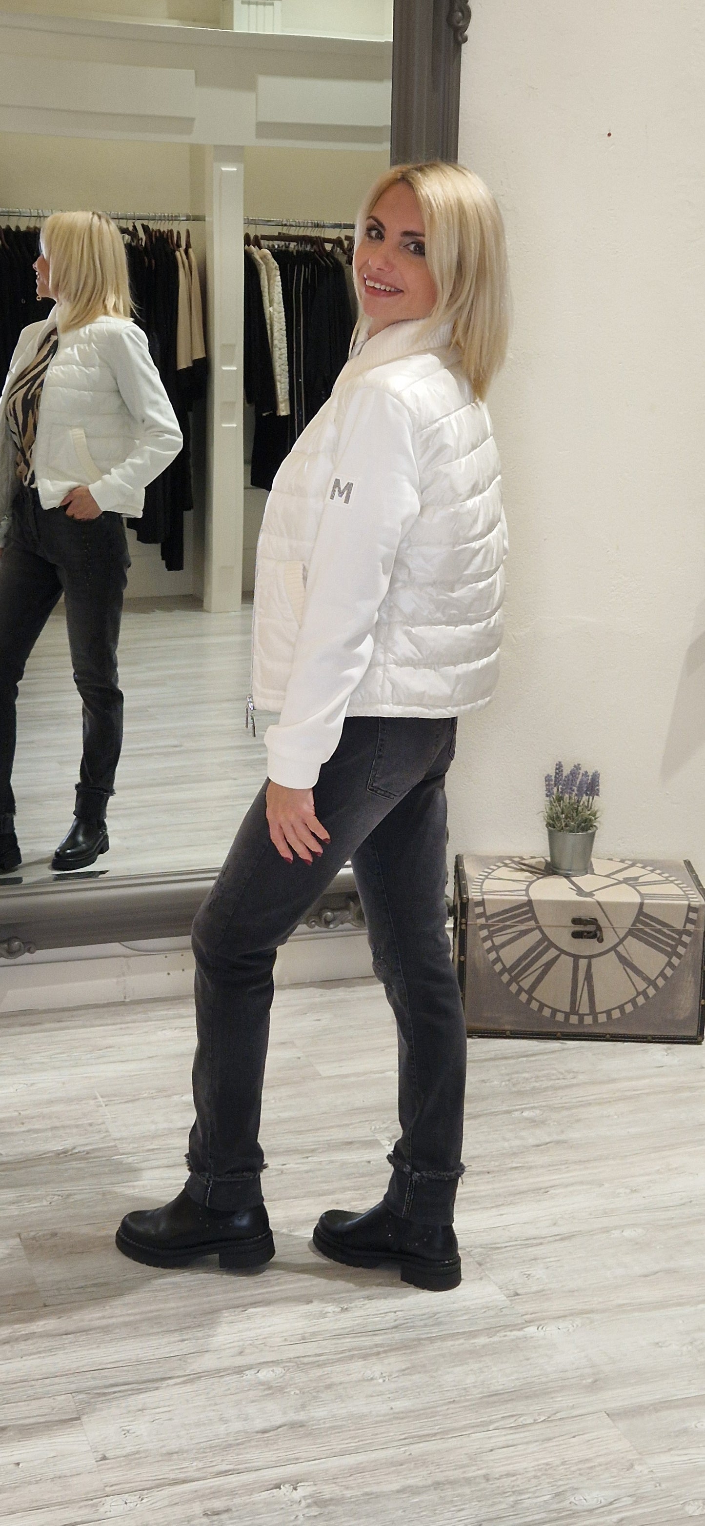 Off-White Quilted Jacket With Logo Patch