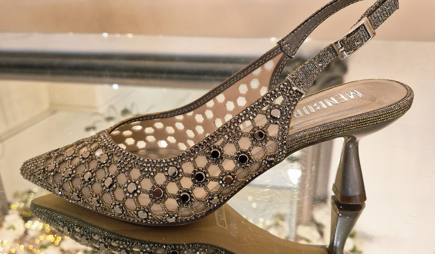 Silver Sling Back Kitten Heel Shoes