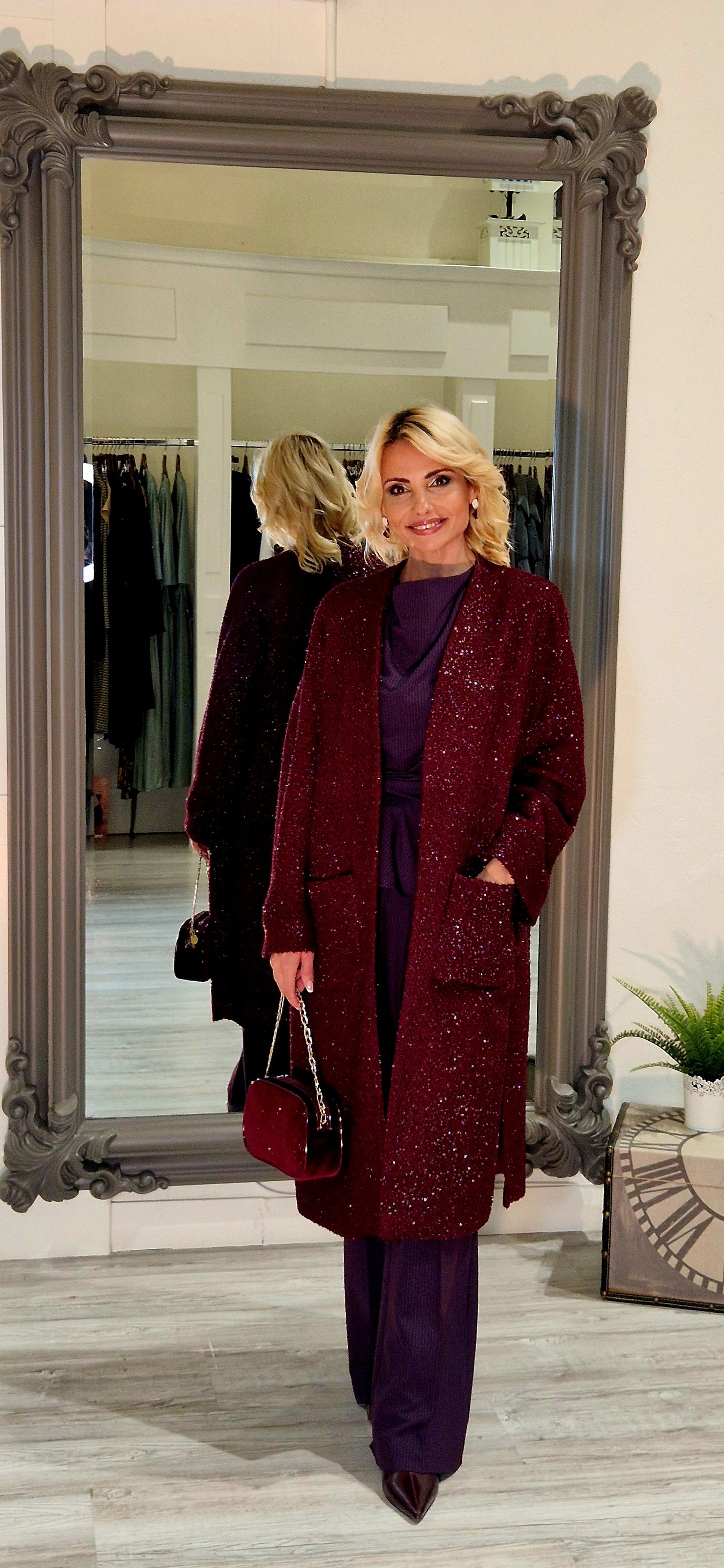 Burgundy Shimmer Coat With Lurex