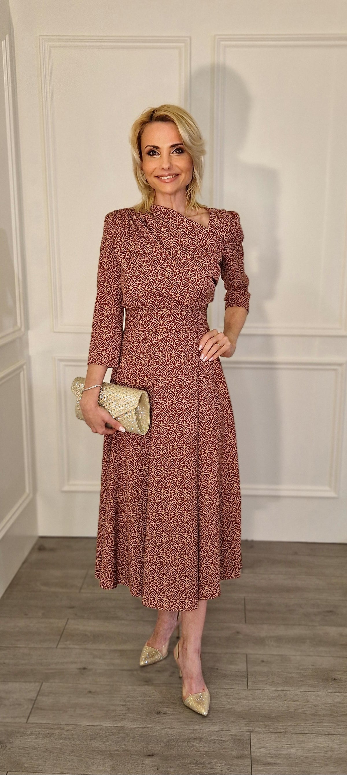 Oton Burgundy And Camel Dress