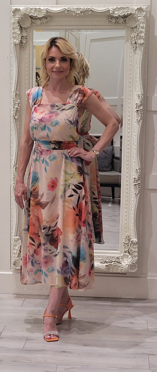 Orange Multicolour Flower Dress