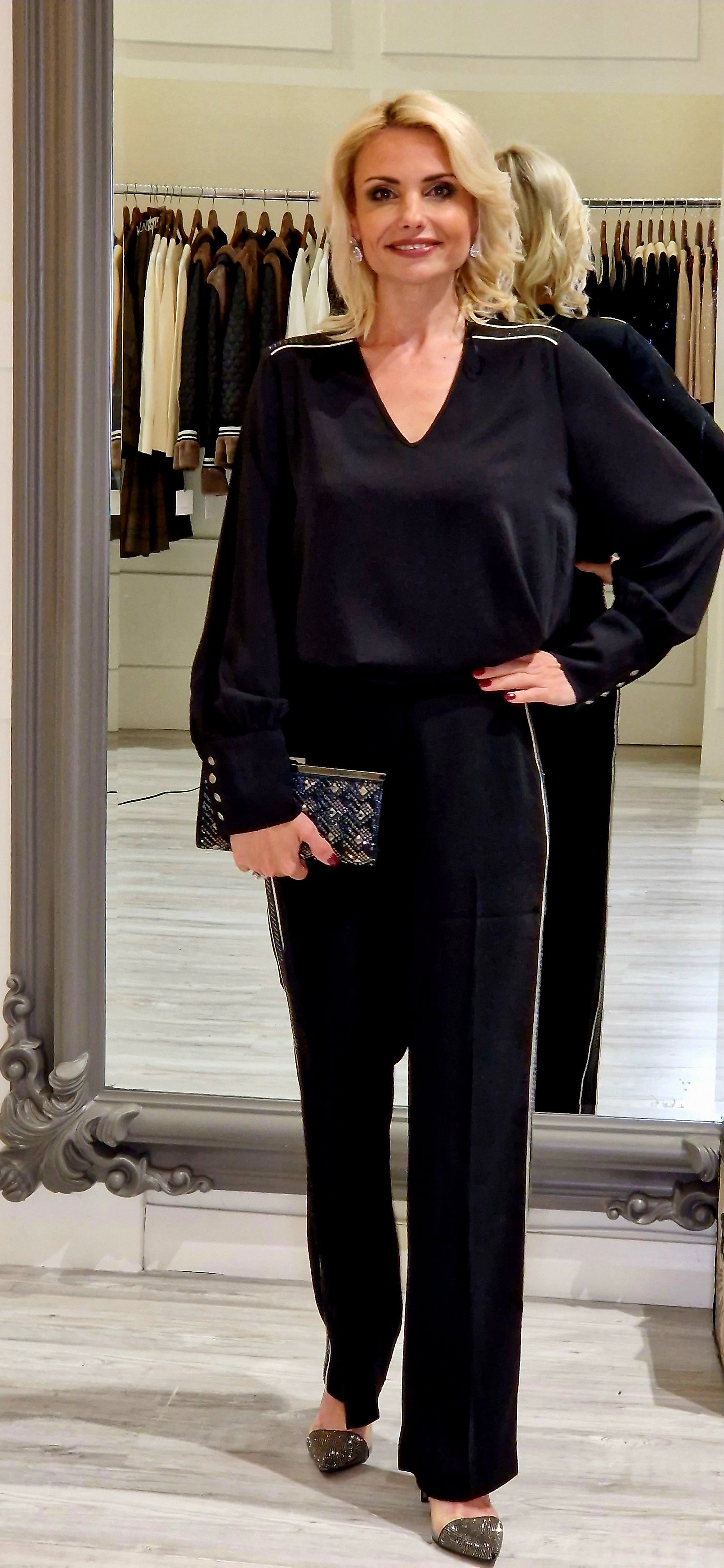 Black Embellished Trim Blouse