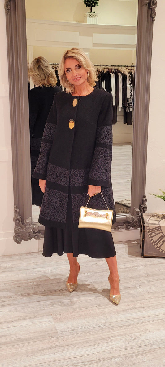 Black Coat With Lace Detail