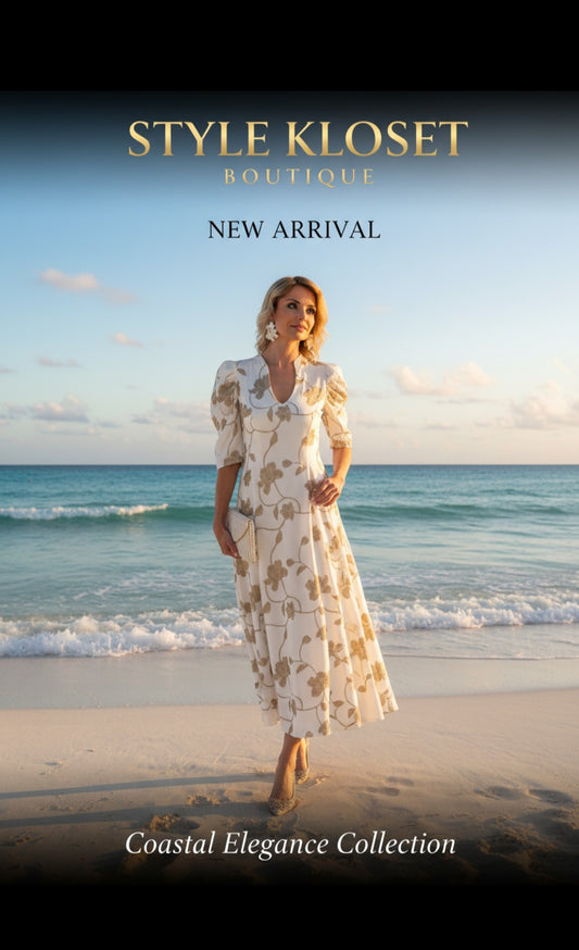 Cream And Gold Flower Dress