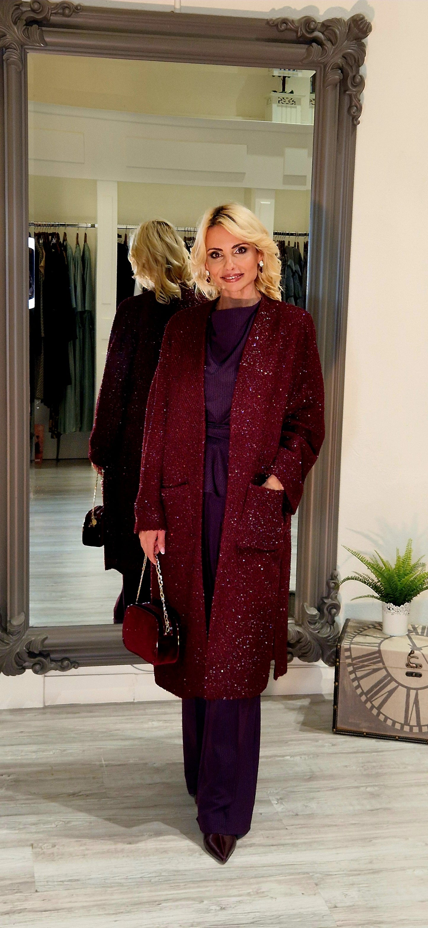 Burgundy Shimmer Coat With Lurex