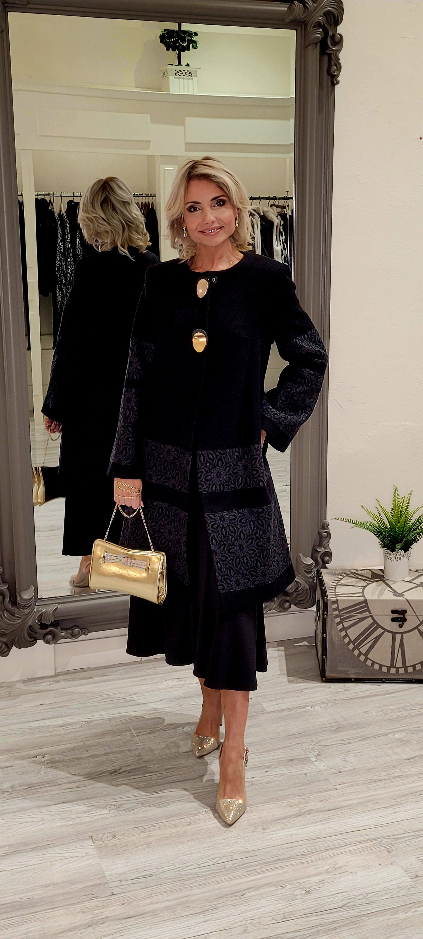 Black Coat With Lace Detail
