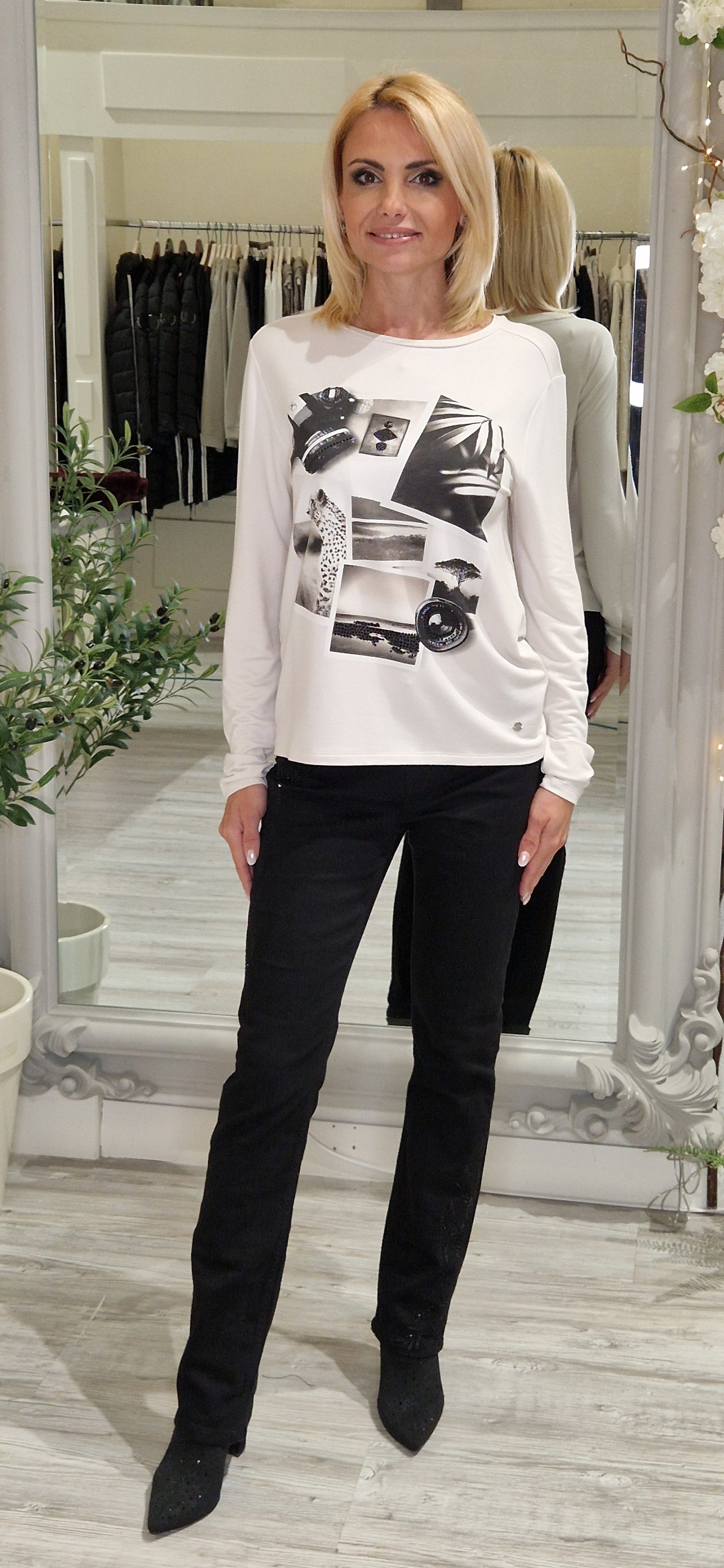 Long Sleeve Shirt Beige With Leopard Print