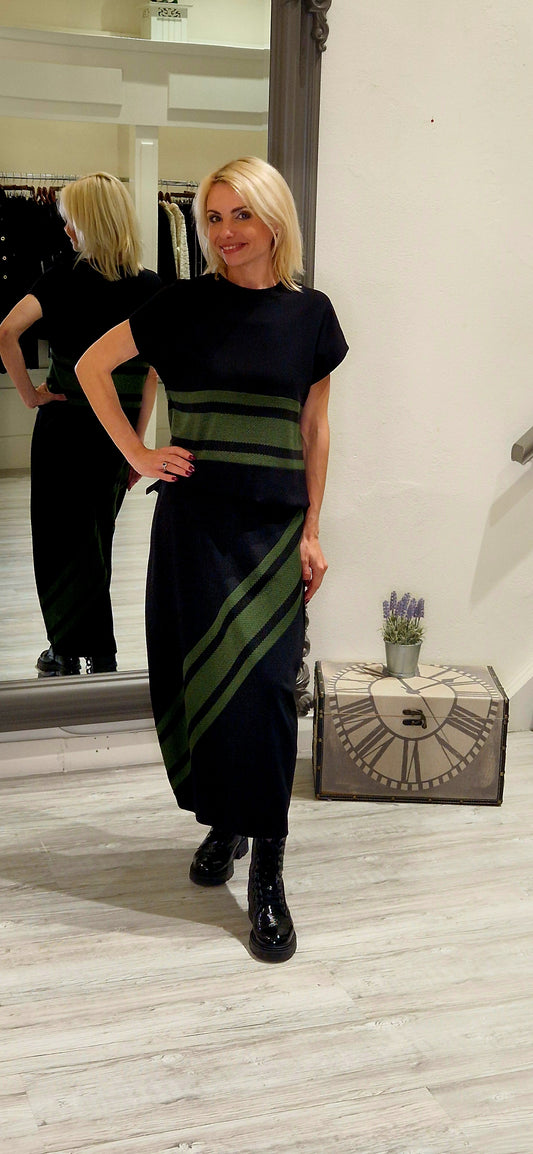 Black &Green Stripe Skirt