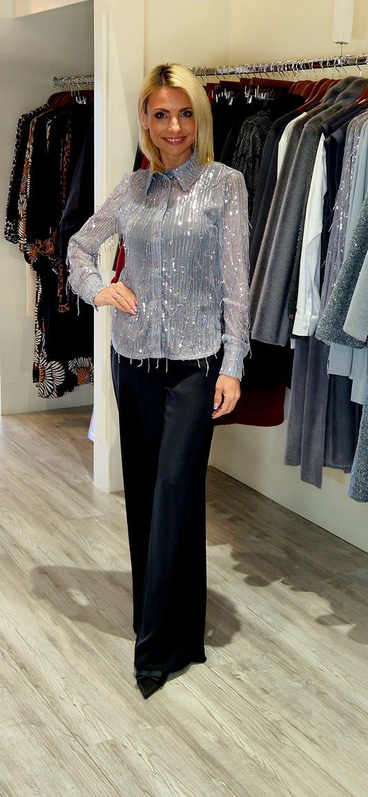 Black Satin Palazzo Trousers